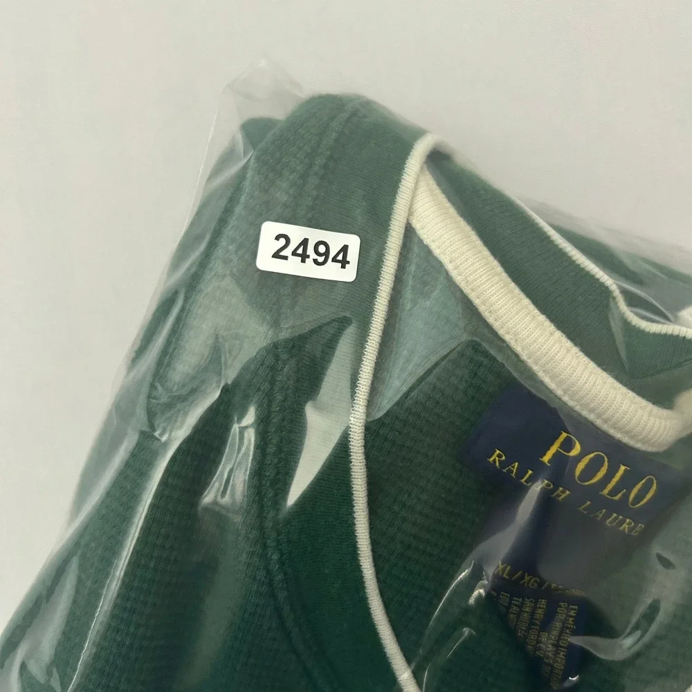 Polo Ralph Lauren Shirt Mens XL Green Thermal Waffle Knit V-Neck Cotton Pony
